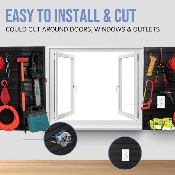 Slatwall Panels 4'x 8' Garage Slat Wall Storage Systems, Slat Wall Paneling Garage Wall Organizer, Black Slat Board PVC Wall Panels Slatwall Displays Garage Tool Organizer Wall Mount Ladder Bike Rack