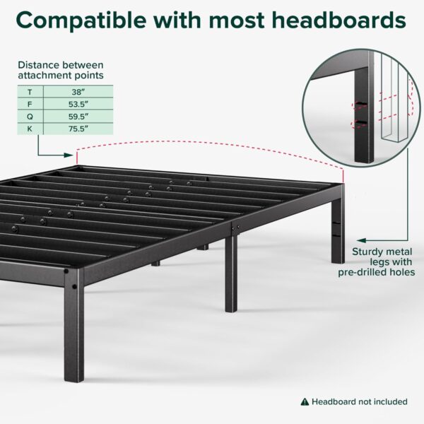 Zinus Yelena 14 Inch Metal Platform Bed Frame, Steel Slat Support, No Box Spring Needed, Eco Friendly WonderBox(TM) Packaging, Easy Assembly, Black, Queen