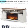 OKD Fireplace TV Stand for 80 Inch TV, 33" Tall Highboy Farmhouse Entertainment Center w/ 36'' Electric Fireplace, Rustic Media Console w/Sliding Barn Door for Living Room, Antique White
