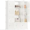SONGMICS Cube Storage Organizer, Set of 12 Plastic Cubes, Closet Storage Shelves, DIY Plastic Closet Cabinet, Modular Bookcase, Shelving with Doors for Bedroom, Living Room, Cream White ULPC342W02