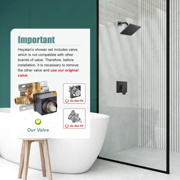 Bathtub Shower Faucet Set,6 Inch Square Shower Trim Kit Single Handle Shower System,Showerhead and Handle Set Male Thread Pressure Balance Valve,Without Tub Spout,Matte Black