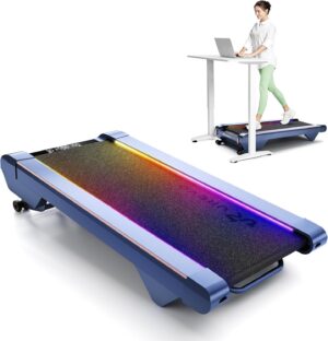 UREVO Smart Walking Pad with 14% Incline, Under Desk Treadmill for Home Use, Extended Walking Surface, LED Remote, Speed-Responsive Lighting, Quiet Brushless Motorized, UREVO APP