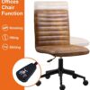 Furniliving Leather Office Chair with Wheels Armless Vanity Desk Chair 360° Swivel Computer Rolling Chair with Mid Back, Height Adjustable Accent Chairs with Gold Metal Base Stool, PU YellowBrown