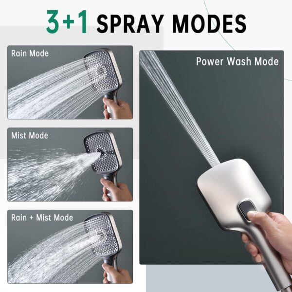 13-Inch Shower Heads with Multi-Function Handheld Sprayer Combo, 3-Way Metal Extended Diverter with Holder and Metal Adjustable Curved Shower Extension Arm, Extra Long Hose Brushed Nickel