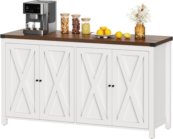 YITAHOME Farmhouse Sideboard Buffet Cabinet with Storage, 55'' Kitchen Storage Cabinet Coffee Bar Cabinets with Adjustable Shelf for Kitchen, Living Room, White