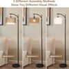 Arc Floor Lamp for Living Room with 3 Color Temperatures, Farmhouse Floor Lamps with Remote & Dimmable Bulb, Boho Standing Lamp with Rattan & Fabric Shades, Adjustable Tall Lamp for Bedroom, Office