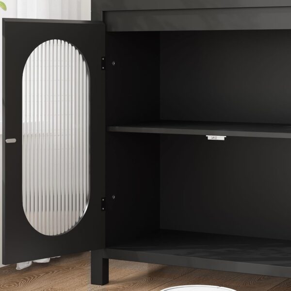 Modern Sideboard Buffet Cabinet, Accent Storage Cabinet with Adjustable Shelf and Glass Doors, Small Console Cabinet with Storage for, Living Room, Dining Room, Black
