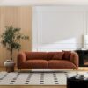 89" Modern Sofa Couch, Velvet Upholstered Sofas, 3-Seater Deep Seat Couchs, Comfy Fluffy Standard Couch with Straight Tuxedo Arm, Metal Legs, 2 Pillows for Living Room, Home Office (Orange)