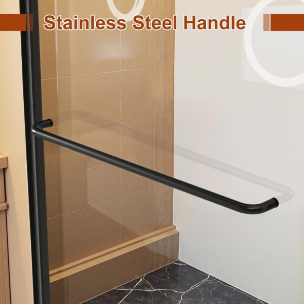 Shower Doors for Bath Tub Modern 60" W x 58" H Shower Glass Door Bath Tub Doors Glass Sliding with 1/4" (6mm) SGCC Tempered Glass and Stainless Steel Handle for Bathroom, Matte Black