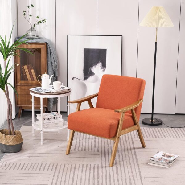 VINGLI Mid-Century Retro Modern Upholstered Lounge Chair Fabric Accent Chair Sturdy Wooden Frame Armchair (Burnt Orange)