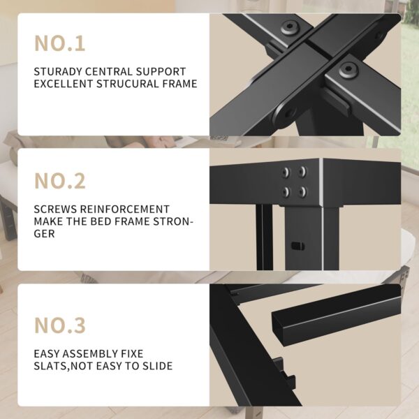 16 Inch Queen Size Bed Frame - No Box Spring Needed Heavy Duty Black Metal Platform Mattress Foundation, Non-Slip Noise Free Easy Assembly Steel Slats Bedframes with Cleance Storage