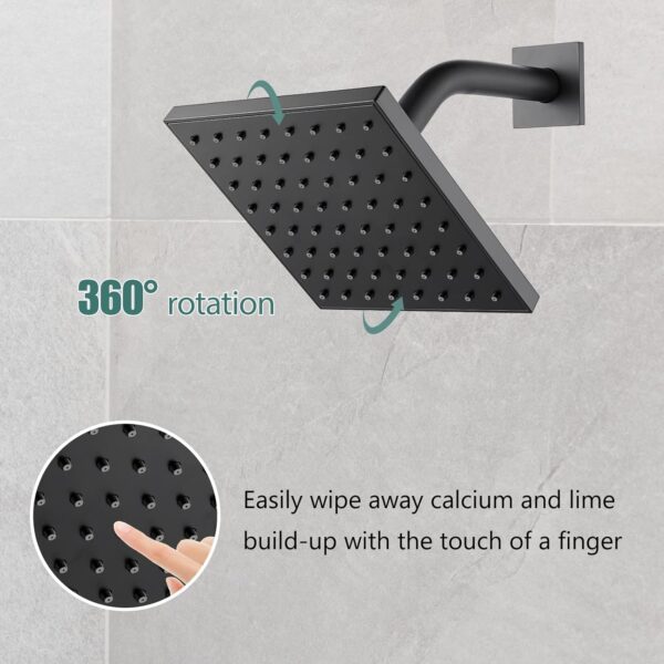 Bathtub Shower Faucet Set,6 Inch Square Shower Trim Kit Single Handle Shower System,Showerhead and Handle Set Male Thread Pressure Balance Valve,Without Tub Spout,Matte Black