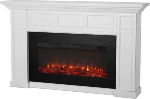 Real Flame Alcott 75” Electric Fireplace with Mantel for Living Room or Bedroom, Replaceable Fireplace Insert Heater, Realistic Log and Flame Effect, Remote Control, Timer