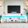 72" Modern TV Stand with LED Lights and Power Outlet for TVs Up to 80 inch, High Gloss Finish Entertainment Center, TV Console Cabinet with Storage for Living Room, White