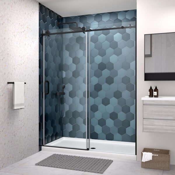 56-60" W x 74" H Frameless Sliding Shower Door, Shower Glass Door with 5/16" (8mm) Clear SGCC Tempered Glass, Matte Black Finish Shower Doors, Stainless Steel Hardware