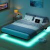 Floating Bed Frame Queen with LED Lights and Charging Station - 8 inch Platform Bed Frame No Box Spring Needed, Easy Assembly