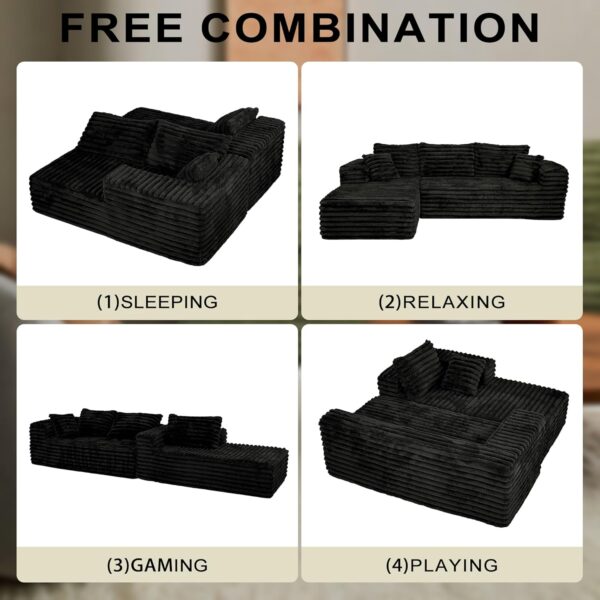 Cloud Sectional Couch with L-Shape Chaise,Modern Modular Sofa with Deep Seat, Upholstered Couches with Right Facing Chaise for Living Room Bedroom, No Assembly Required, Black (Plush Corduroy Fabric)