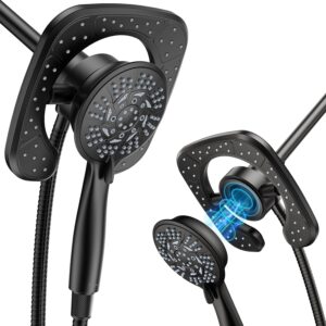 High Pressure Shower Heads, 7.2Inch 2 in 1 Rainfall Shower head & Handheld Showers with Magnetic Docking System, Ten-Function Handheld Shower Head with 59" Rotatable Stainless Steel Hose (Black)