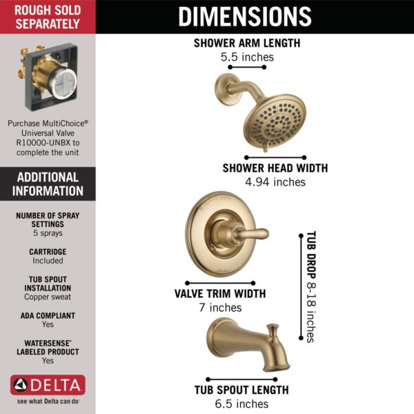 Delta T14494-CZ Linden Shower Faucet, Without Rough, Champagne Bronze