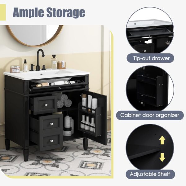 30" Bathroom Vanity with Single Sink Combo, Modern Undermount Bathroom Sink Cabinet with 2 Drawers and a Tip-Out Drawer, Freestanding Bathroom Vanities, Soft Closing, Solid Wood Frame