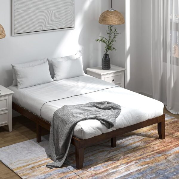 Giantex 14 Inch Queen Wood Platform Bed Frame, Minimalist Style Mattress Foundation with Solid Rubber Wood, Heavy Duty Wood Slat Support, Without Headboard, Easy Assembly, No Box Spring Needed, Walnut
