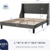 Allewie Platform Bed Frame Queen Size with Upholstered Headboard – Modern Deluxe Wingback Design, Wood Slat Support, Light Grey
