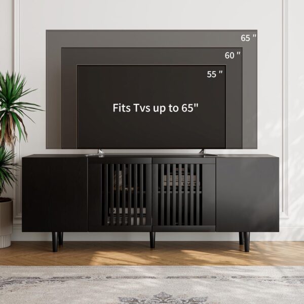 71lstfYNmlL._AC_SL1500_.jpg Boho TV Stand for 55-65 Inch TV, 4 Doors, Entertainment Center with Adjustable Shelf, TV Console with 4 Cabinets, Media Console, Solid Wood Feet, Cord Holes for Living Room, Bedroom, Black