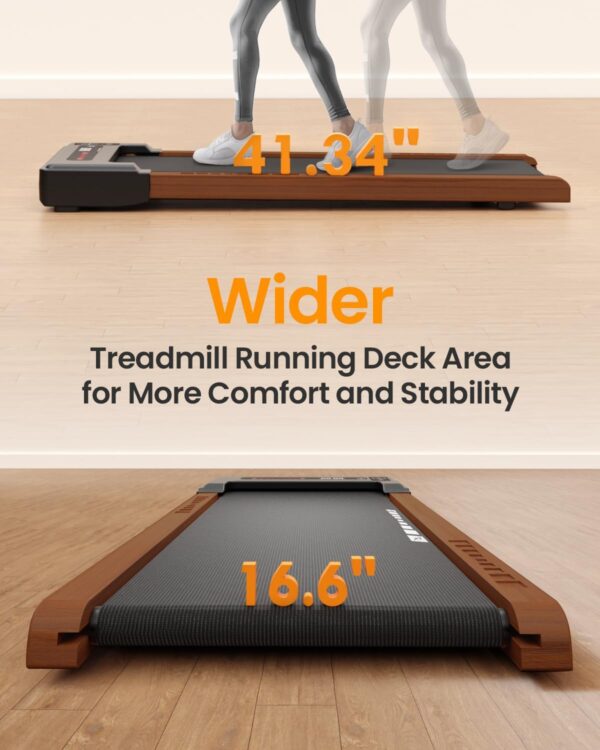 FYC Wooden Walking Pad, Under Desk Treadmill for Home Compact Mini Treadmills with Remote Control, 265lbs Capacity Low Noise Portable Walking Jogging Machine Installation-Free