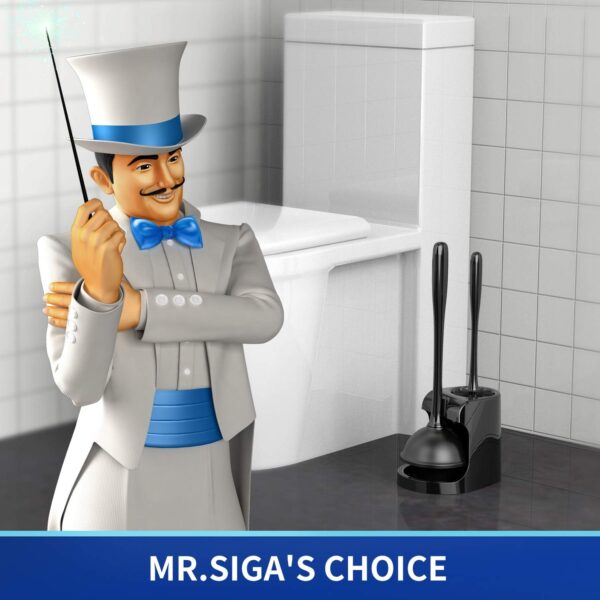MR.SIGA Toilet Plunger and Bowl Brush Combo for Bathroom Cleaning, Black, 2 Sets