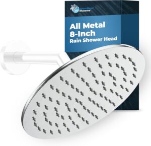 HammerHead Showers® ALL METAL 8 Inch Rainfall Shower Head – CHROME - Shower Head Rainfall - 2.5 GPM High Flow Shower Head Optimized for Pressure – Large Round Rain Shower Heads