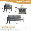 LayinSun Aluminum Furniture Set with Fire Pit Table, 4 Pieces Patio Sectional Conversation Chat Sofa Modern Seating Set
