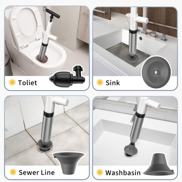 Toilet Plunger, Drain Clog Remover, High-Pressure Air Drain Blaster with Real-Time Barometer Powerful Drain Snake Sink Plunger Plumbing Tools, Plungers for Bathroom, Sink, Floor, Kitchen Clogged