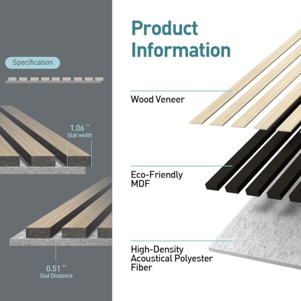 UMIACOUSTICS Wood Wall Panels, 2 PCS Acoustic Panels, 47.2” x 15.7” Sound Proof Panels for Home Office Cinema -Oak