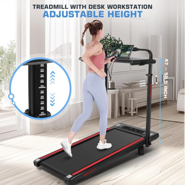 ANCHEER Walking Pad Treadmill with Incline&Adjustable Height,4 in 1 Under Desk Treadmills with Removable Desk Workstation,Foldable Treadmill for Home 300lbs Max,3 Type Control,Installation-Free