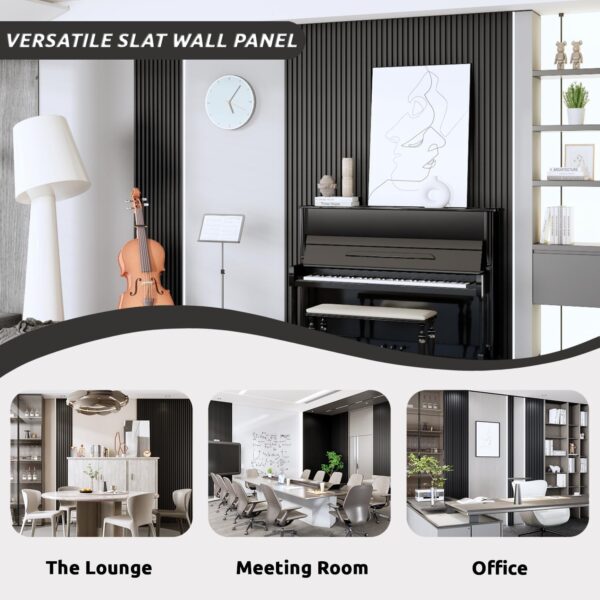 WPC Slat Wall Paneling, Modern Accent 3D Wall Panels, 8-Piece 94.5" x 6.6" TV Wall Panel, Bedroom, Living Room, Matte Black