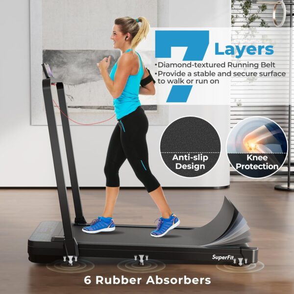 Goplus 2 in 1 Folding Treadmill, 300 LBS Capacity Walking Pad with Handle Bar, Under Desk Treadmill with Remote & APP Control and LED Display, Foldable Portable Treadmills for Home Small, Office