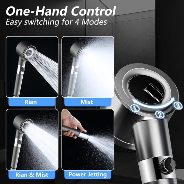 High Pressure Shower Head with Handheld & Filter, 3 Spray Modes, 5 Replacement Filters, Hydro Jet Power Wash for Hard Water, On/Off Switch & Pet Bathing Showerheads, Water Saving, Easy Installation