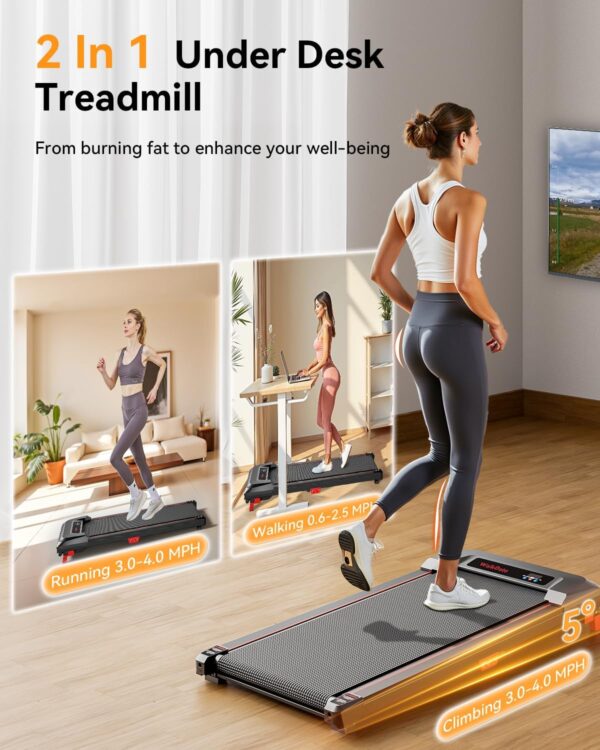 Walking Pad Treadmill, WalkDate Incline Walking Pad Under Desk Treadmills 330 Lbs Capacity, 2.5HP Low Noise Portable Running Machine for Home and Office, with LED Display, Remote Control, Beige