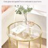 VASAGLE Round Side Table, Glass End Table with Metal Frame, Gold Coffee Table with Modern Style, for Living Room, Balcony, Bedroom, Gold Color