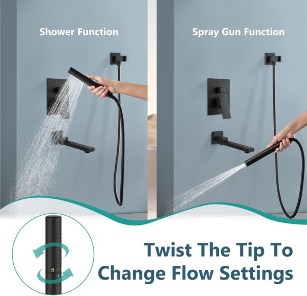 Aolemi Shower Tub Faucet Set Wall Mount,Tub and Shower Faucet Combo,Shower System,with 2 in 1 Handheld Sprayer,Rough-in Valve,with 10 Inch Showerhead Matte Black