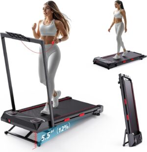 Foldable Treadmill Walking Pad with Auto Incline, 6-Level 12% Portable Under Desk Treadmill for Home Office, 2 in 1 330lbs Capacity Heavy Duty with Handle Bar, 2.5HP Quiet, Upright Space-Saving