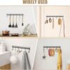 Kitchen Utensil Hanger, Adhesive Utensil Holder Wall Mount Kitchen Rack Rail with 12 Hooks, Space Saving and No Drilling, Black, 2 Pcs