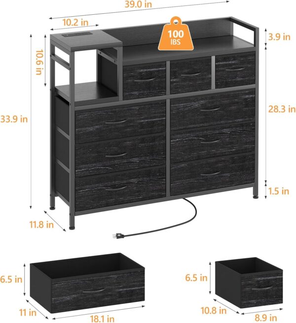 Jojoka TV Stand with Charging Station, Bedroom Dresser for Living Room TV Stand with 9 Drawers,（Black Willow）