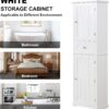 67.3“ Tall Linen Bathroom Storage Cabinet, Modern Linen Cabinet Freestanding with 2 Doors and 1 Drawer, Bathroom Organizers Storage, Shelves for Bathroom, Living Room, Anti-Tipping (White)
