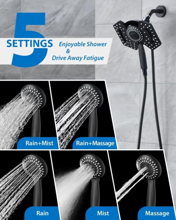 Black Shower Head with Handheld: 2-in-1 Shower Head High Pressure with Rainfall Showerhead Handheld Showerheads Detachable Shower Heads with Hose 2.5GPM Double Shower Head Dual Shower Heads Cambo
