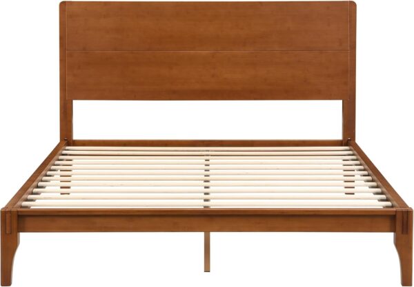 Merax Queen Size Bamboo Platform Bed, Mid-Century Modern Bed Frame with Tall Headboard, Wood Slat Support, No Box Spring Needed, Easy Assembly, Brown