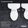 KOHLER K-25224-0 Highline Tall Two-Piece Elongated Toilet with Left-Hand Trip Lever, Elongated Toilet Bowl, 1.28 GPF, White