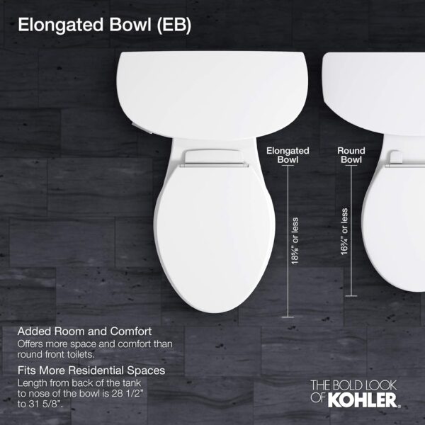 KOHLER K-25224-0 Highline Tall Two-Piece Elongated Toilet with Left-Hand Trip Lever, Elongated Toilet Bowl, 1.28 GPF, White