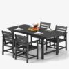 FOOWIN Outdoor Table and Chairs Set 5-Piece HDPE All Weather Patio Dining Set with Umbrella Hole,Outdoor Patio Furniture Dining Set for 6,Patio Kitchen Table Set for Garden,Backyard,Poolside Black