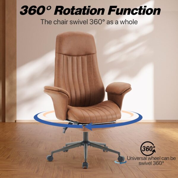 High Back Ergonomic Home Office Desk Chair, Modern Lumbar Support Recline Executive Office Chair with Foot Rest, Suede Leather Swivel Computer Chair with Detachable Arms (Light Brown Suede Fabric)